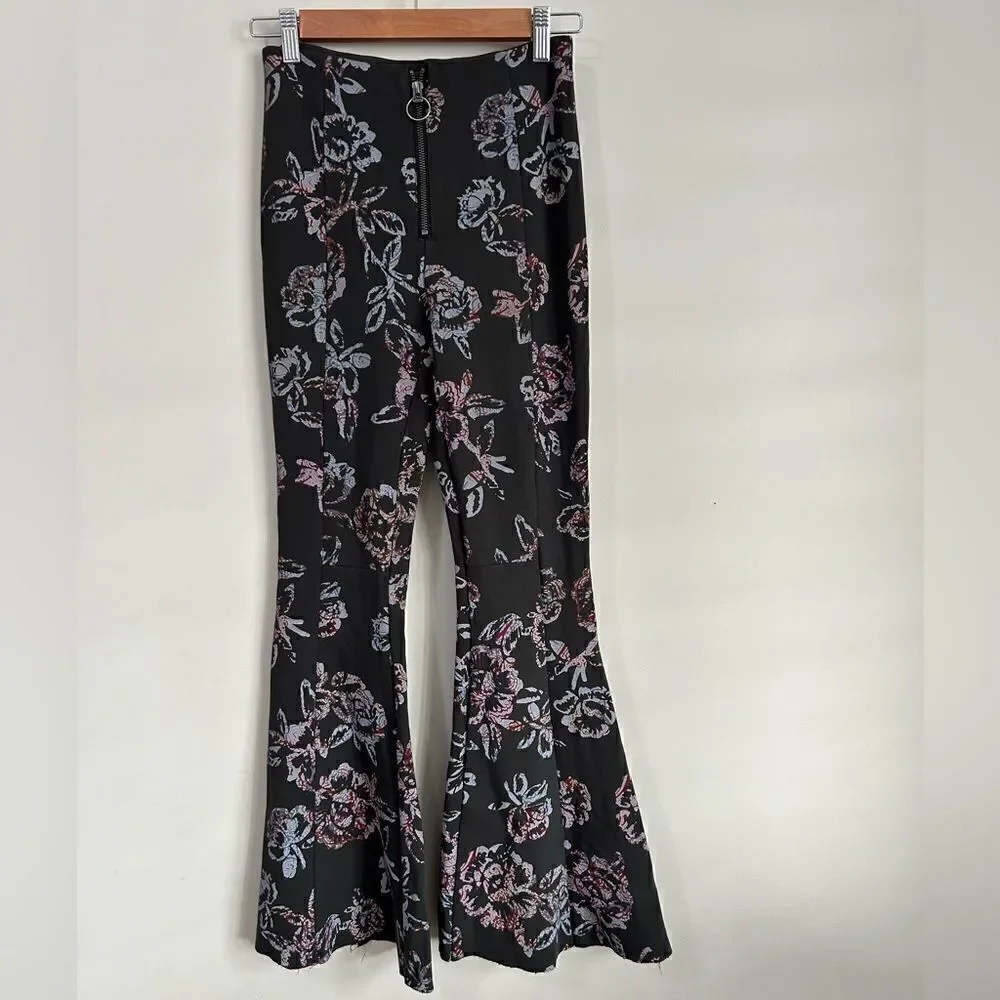 Free People Born To Be Wild Black Combo Stretch Ponte Bell Bottom - Picture 5 of 13